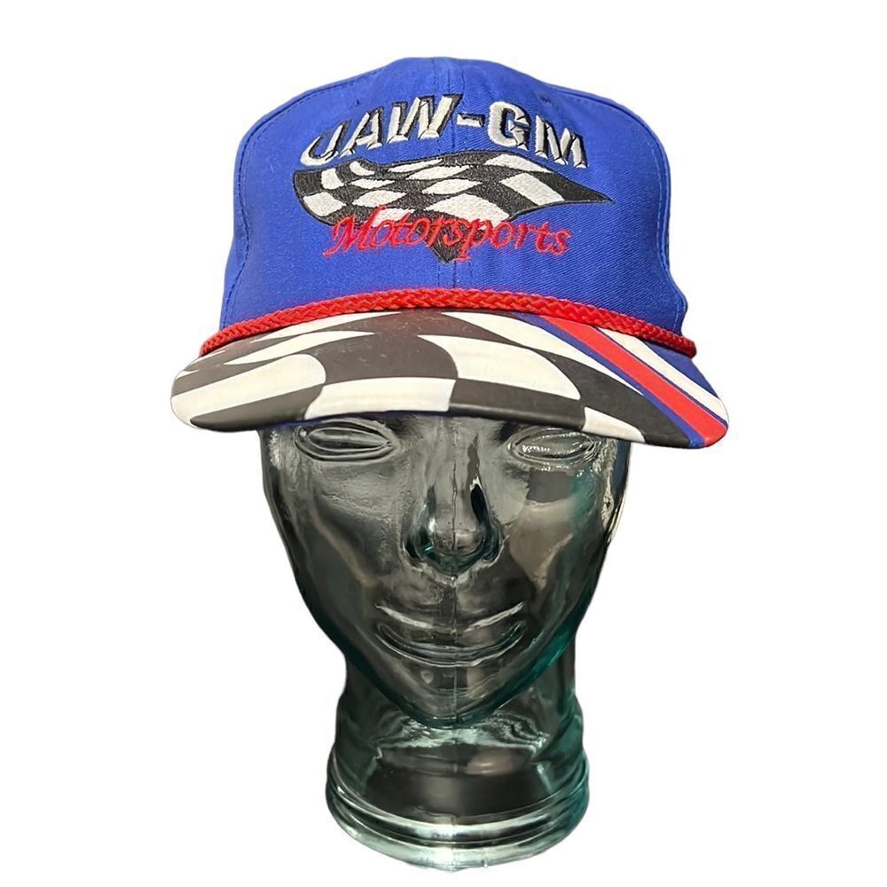 Vintage UAW GM Motorsports Racing Snapback Hat Checkered Flag Cap
